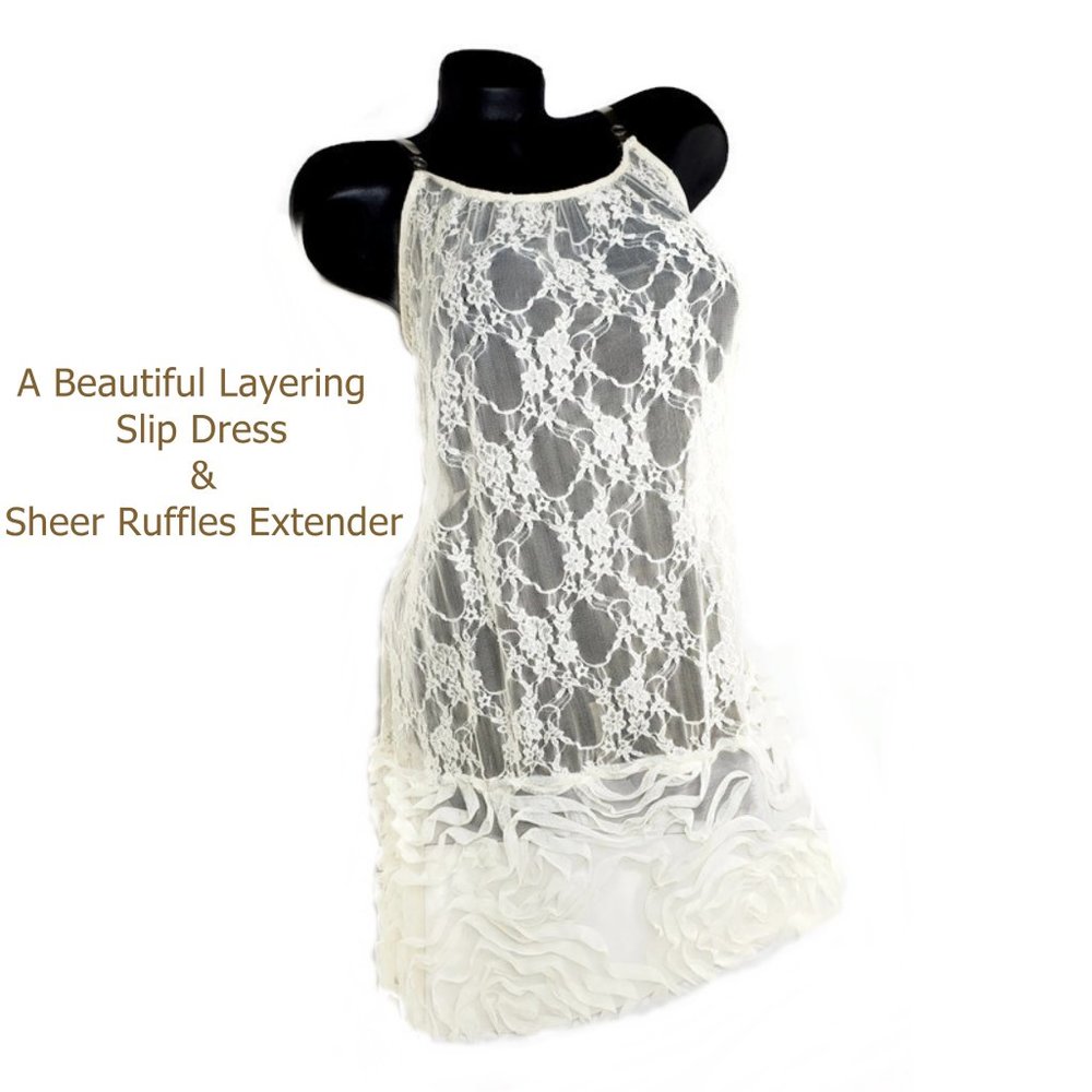 Cream Lace Tank Slip Dress with Ruffles Extender.